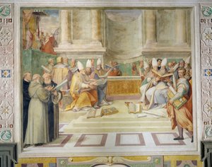 Az 1546-os tridenti zsinat kiáltványa a keresztény fegyelem megreformálására, a zsinati teremben.